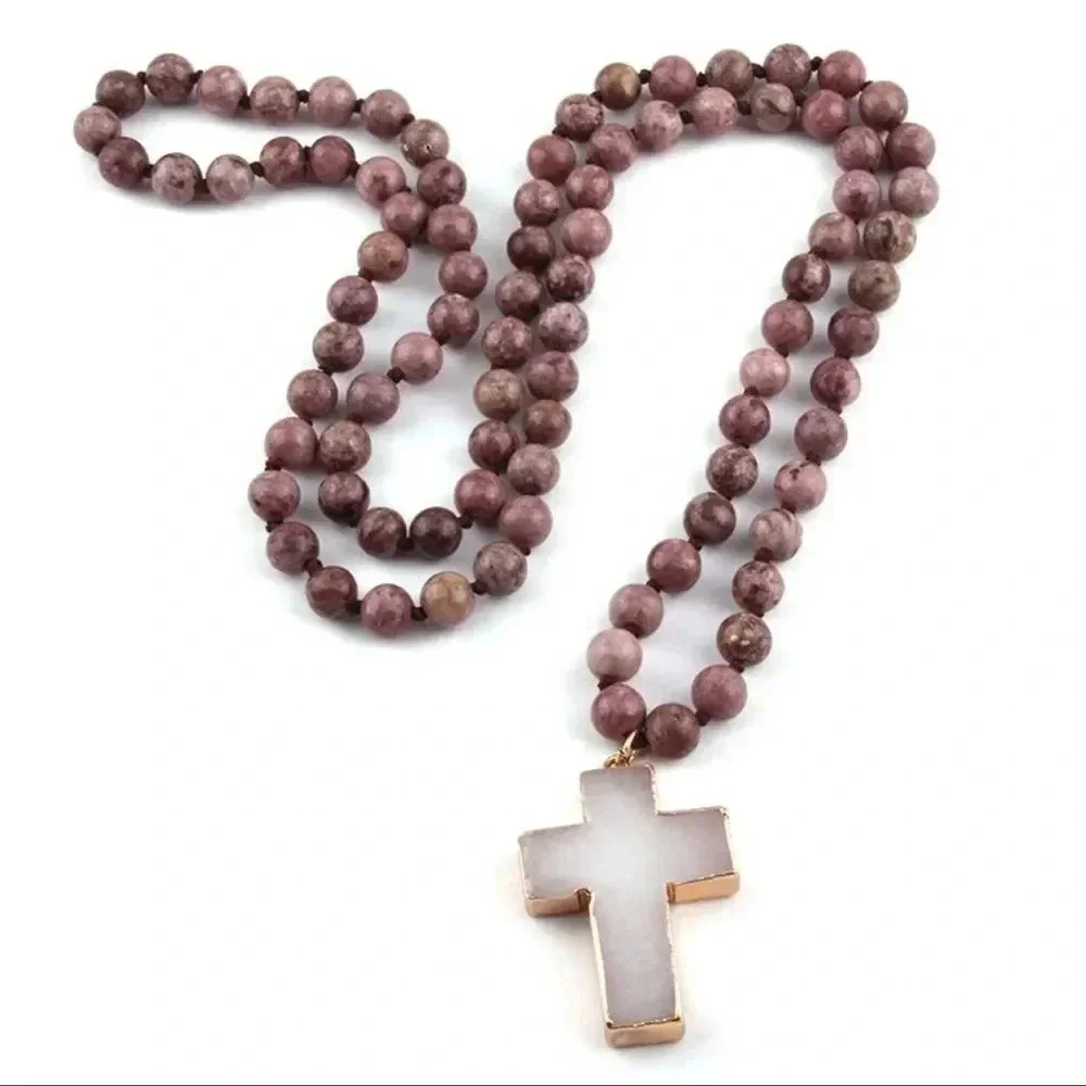 Natural Stones Howlite Cross Pendant Necklace